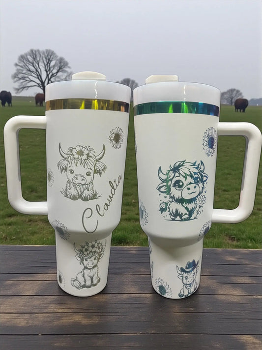 Personalized Highland Cow Tumbler with Handle – Custom Name | 40oz - Handmadeohio