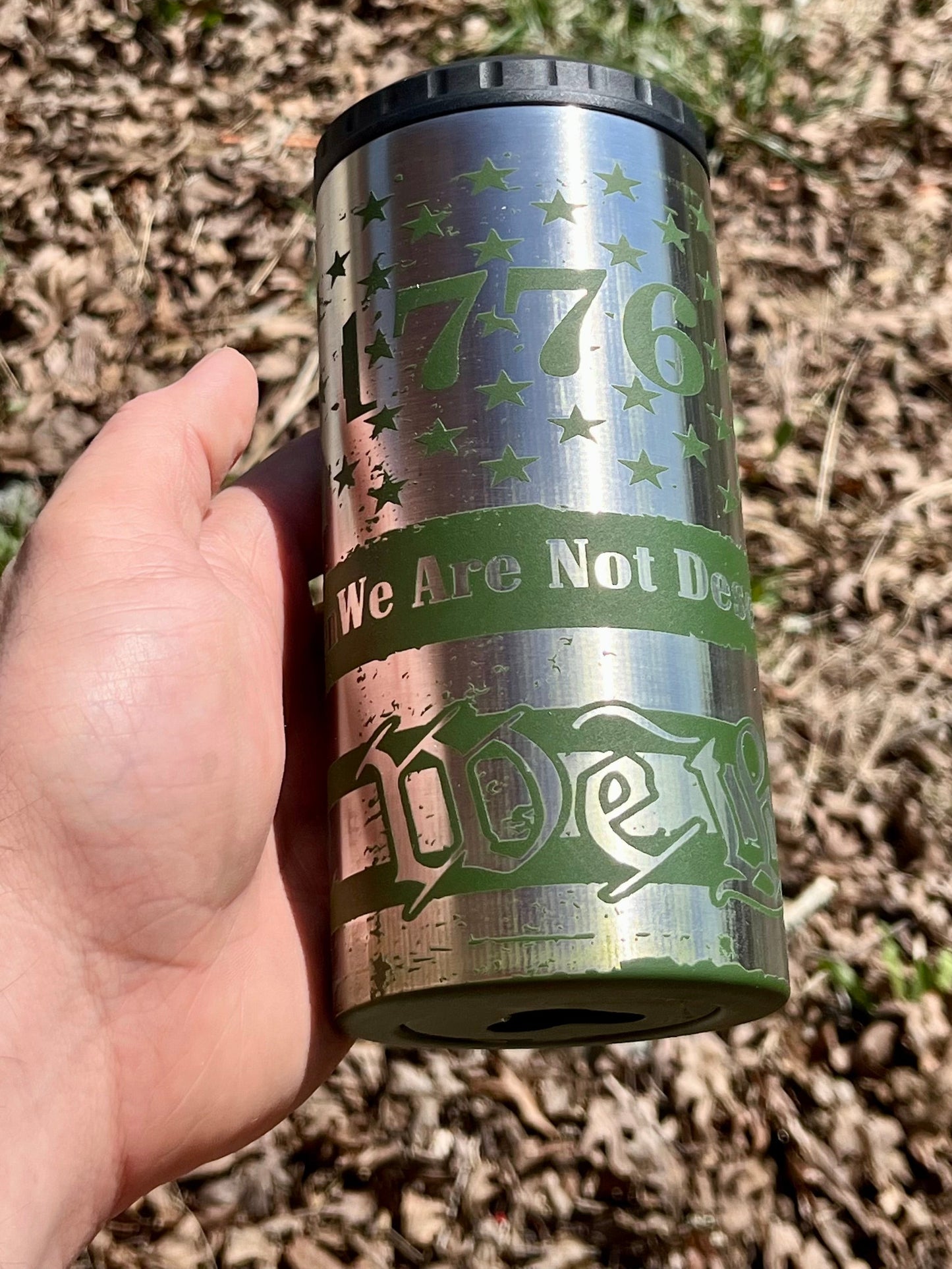 4-in-1 Can Cooler Tumbler with Bottle Opener – Laser Engraved Eagle Design – Insulated Beer & Beverage Holder