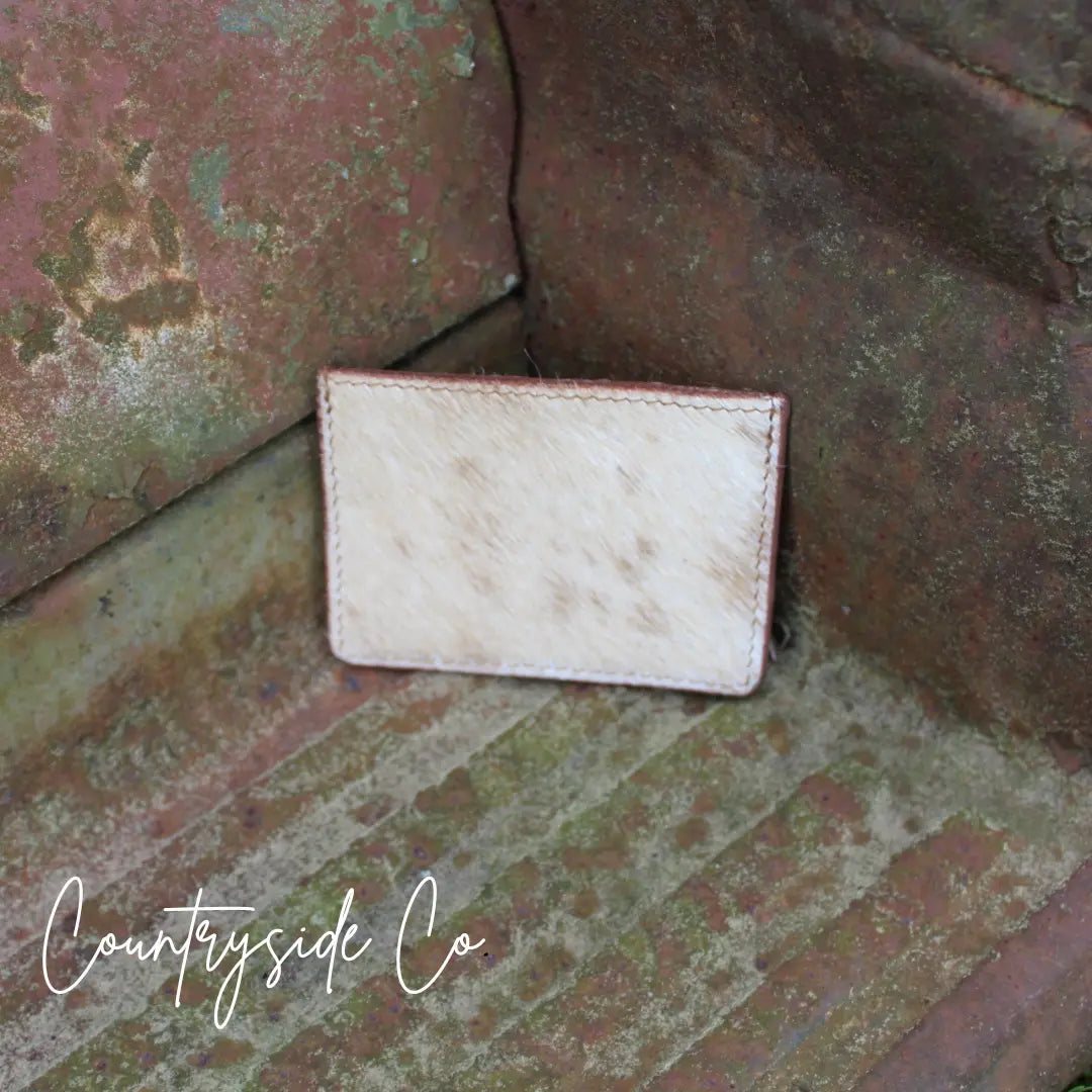 Mocha Cream Cowhide Credit Card Holder Countryside Co.