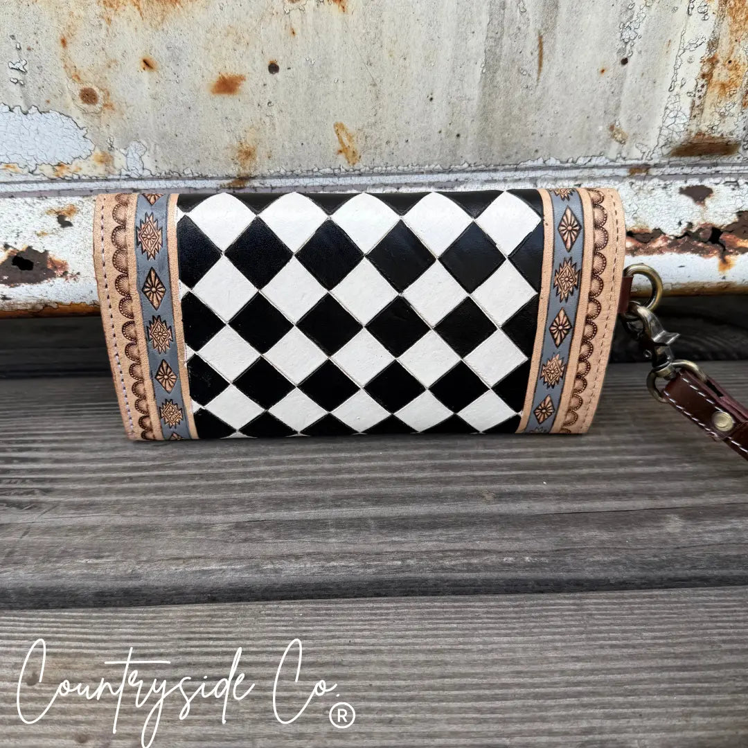 Zadie Checkered Tooled Leather Wallet Countryside Co.