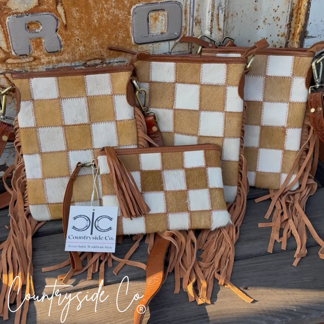 Stockdale Checkered Cowhide Fringe Purse Countryside Co.