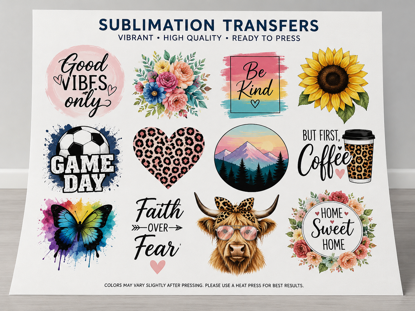 Custom sublimation gang sheet printing with multiple full-color transfers