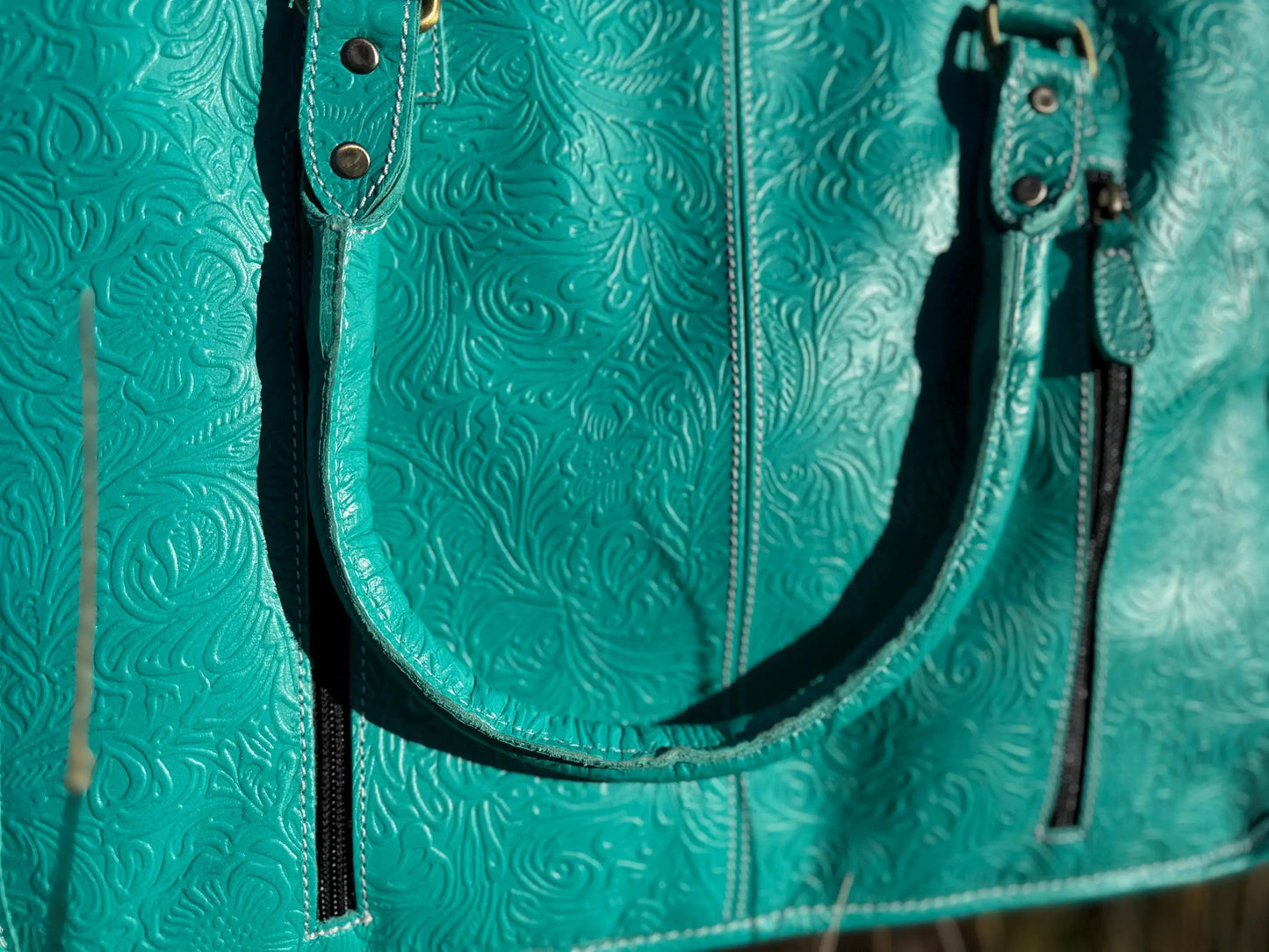 Genuine Western Leather Turquoise laptop messenger briefcase bag with tooled and embossed leather by Double B Wild Rags CONCEAL and CARRY Double B Wild Rags