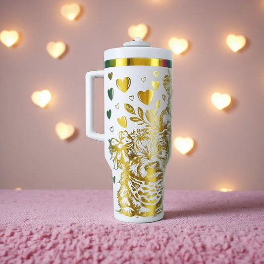 Be My Valentine Cow-Themed 40oz Tumbler with Handle - Handmadeohio