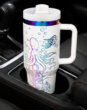 White Rainbow 40oz Laser Engravable Tumbler