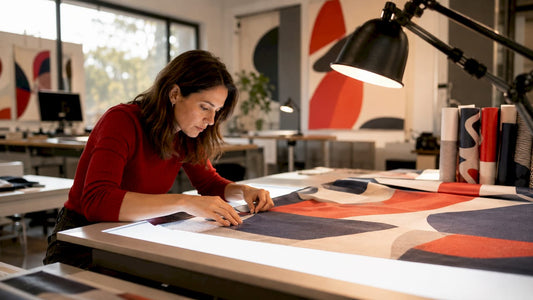 Designer reviewing personalized text print sample