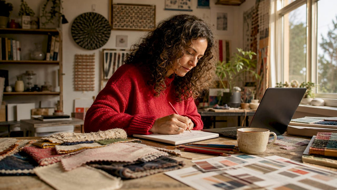 Designer sketching custom apparel concepts at studio table
