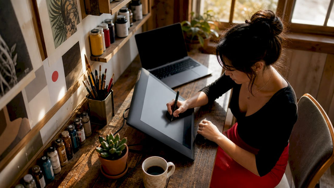 Designer preparing artwork in home studio