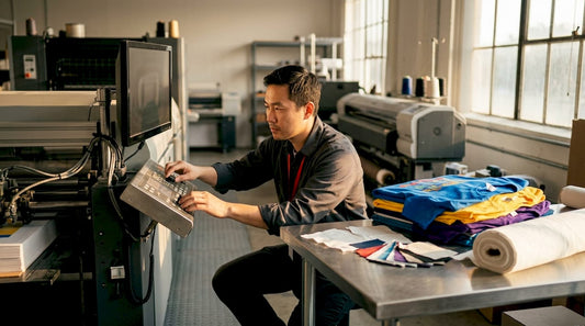Print technician operating fast digital printer