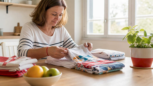 Woman folding printed apparel gifts