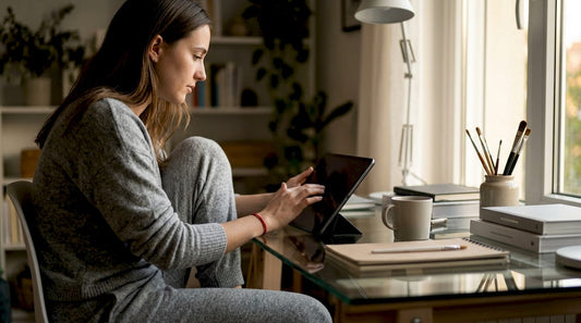 Woman ordering custom gift online at home