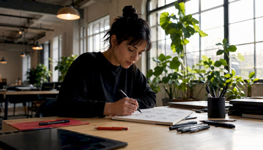 Graphic designer sketching logo concepts