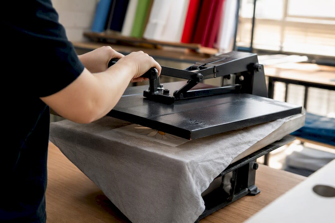 Close-up of DTF heat pressing on fabric