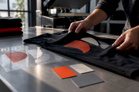 Technician inspecting a team shirt print
