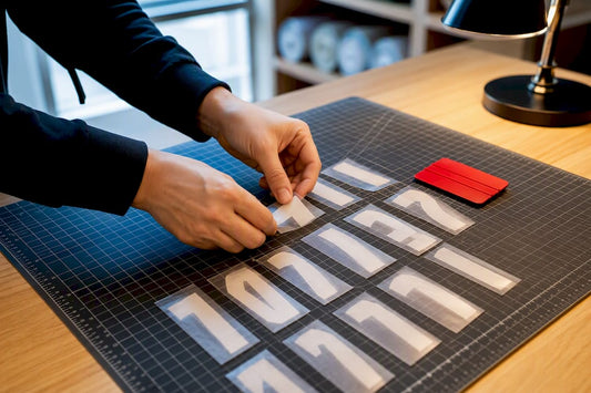 Hands arranging transfer pieces in rows