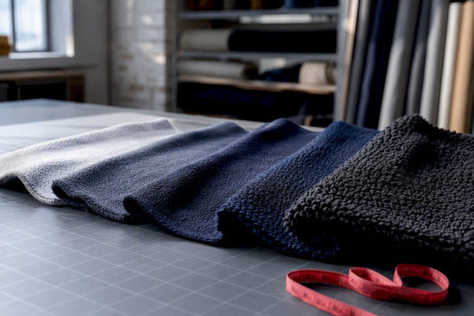 Four fleece swatches showing different weights