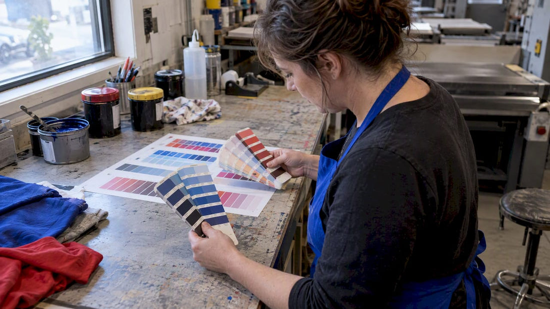 Pantone swatches beside printed color samples