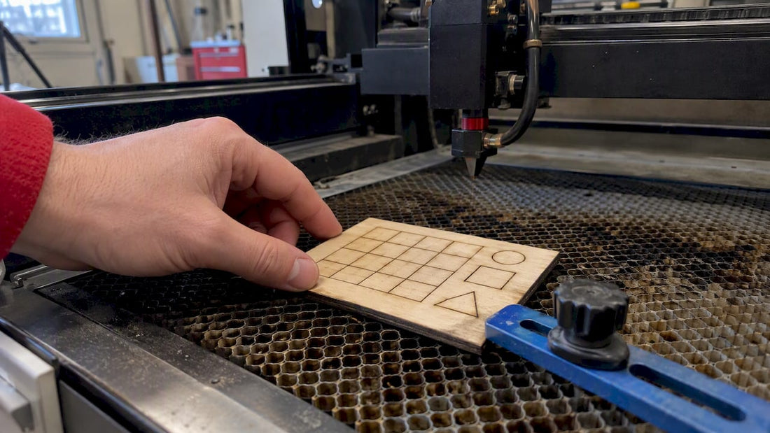 One-inch test grid on laser bed