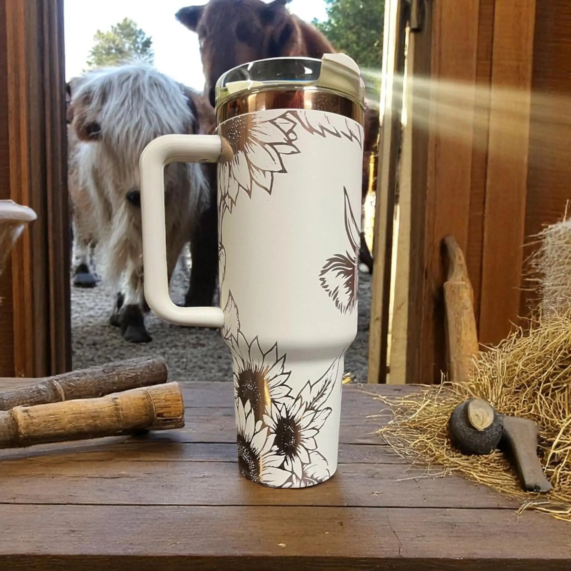 Highland Cow Tumbler 40oz Laser Engraved Vacuum Insulated Cup Rustic Scottish Gift Handmadeohio