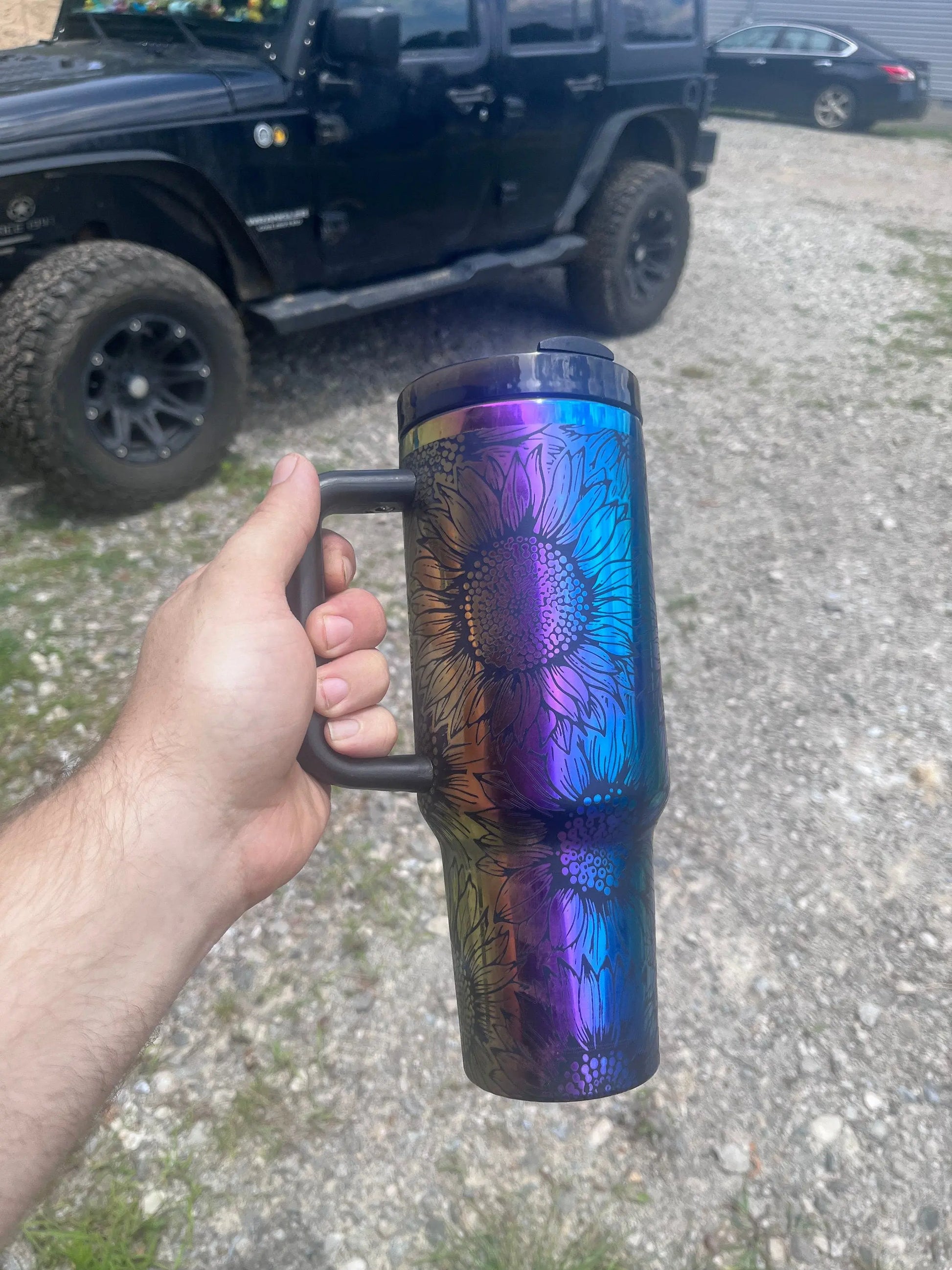 Rainbow Mirror Sunflower Tumbler - Laser Engraved 40oz Handmadeohio