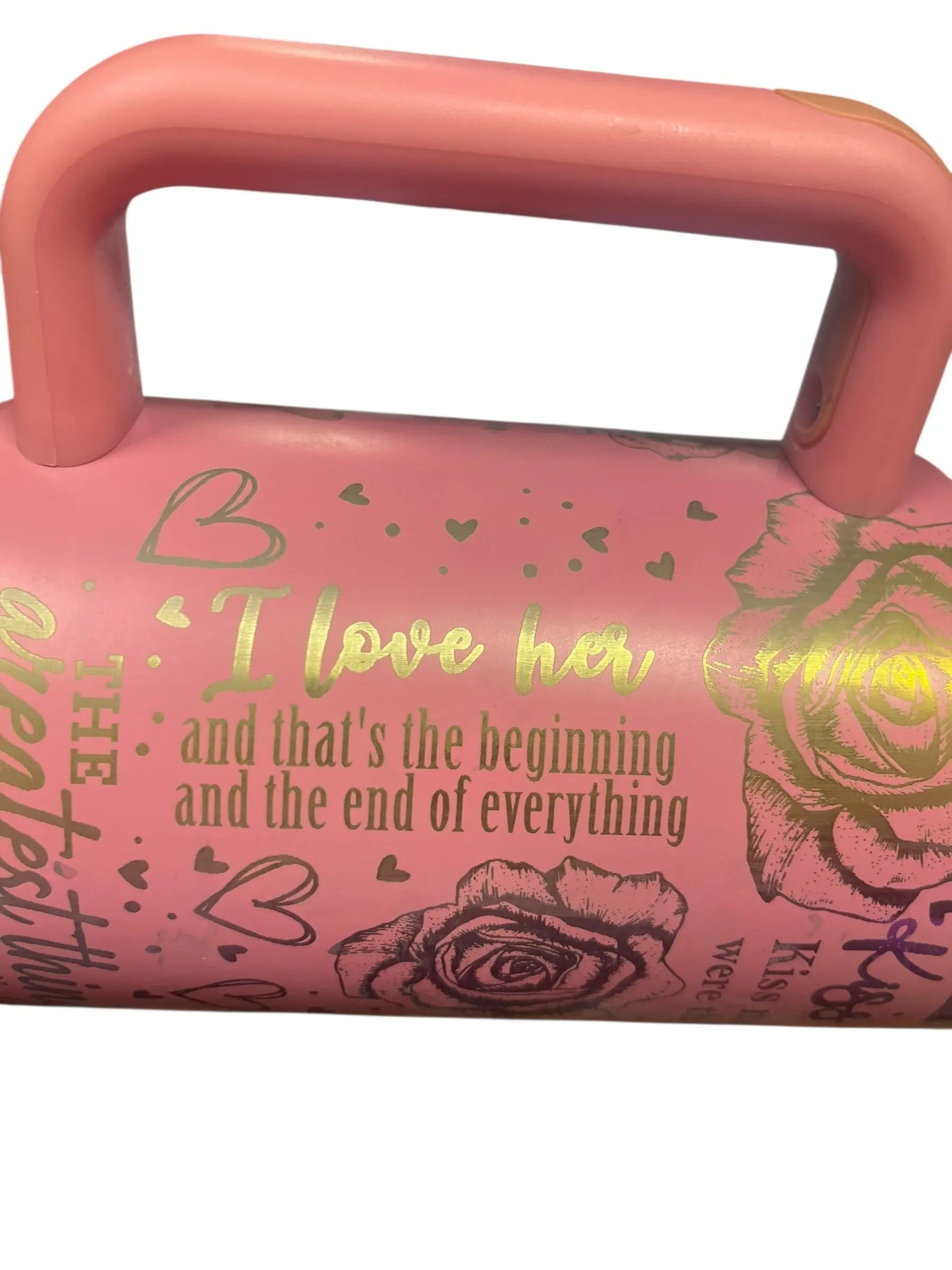 40oz Pink Floral Love Quote Tumbler with Handle Handmadeohio