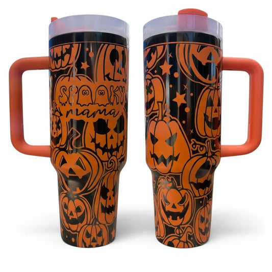 Spooky Mama 40oz Halloween Tumbler with Handle Handmadeohio