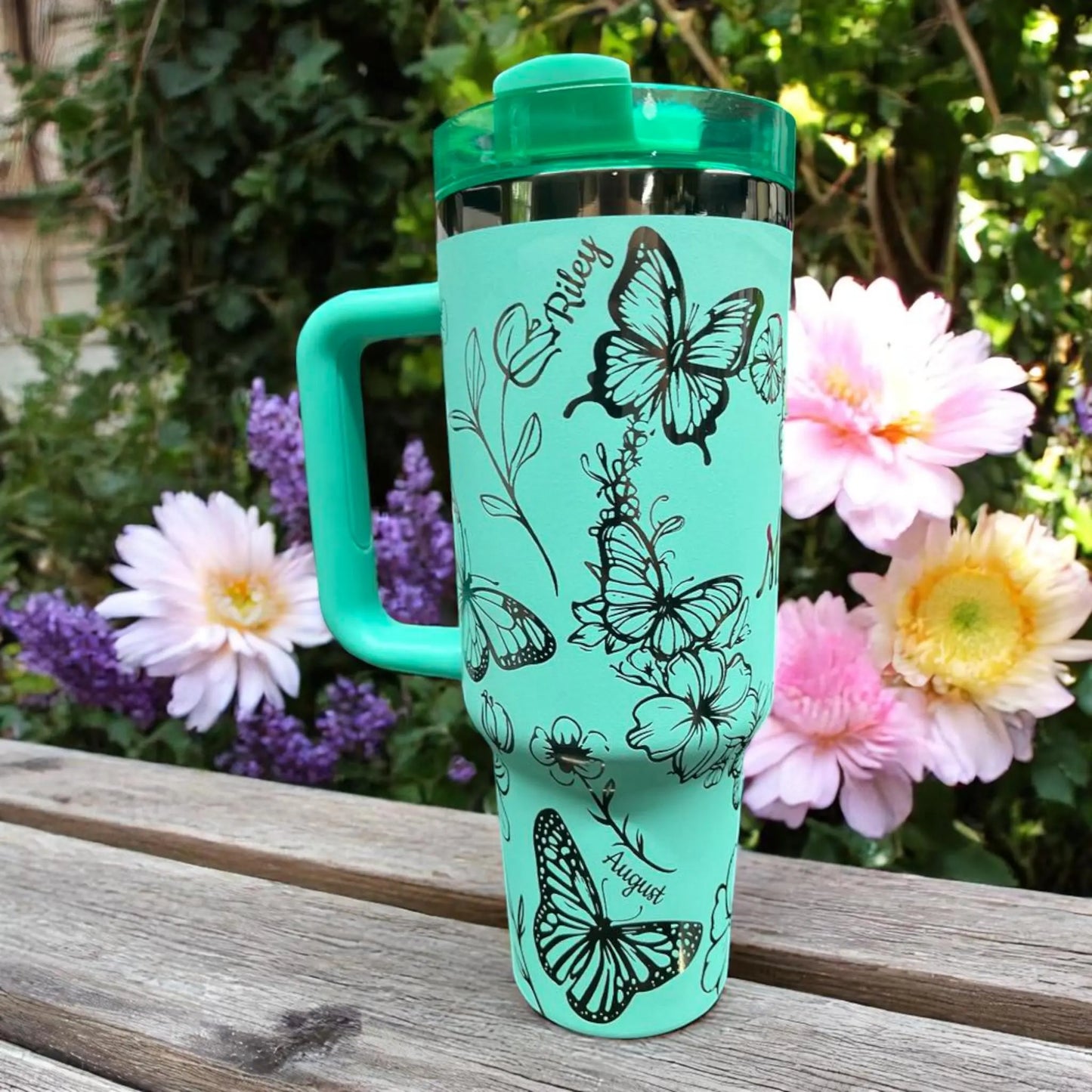 40oz Teal Mama Butterfly Tumbler, Personalized with Kids' Names, Unique Mother's Day Gift Handmadeohio