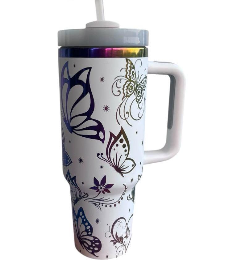 Butterfly Tumbler: Laser-Engraved 40oz Insulated Stainless Steel