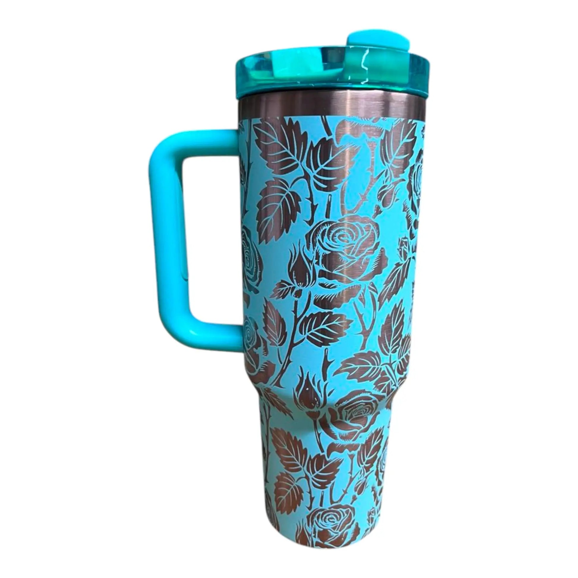 Teal Rose Tumbler: Gold Engraved Stainless Steel 40oz Cup Handmadeohio
