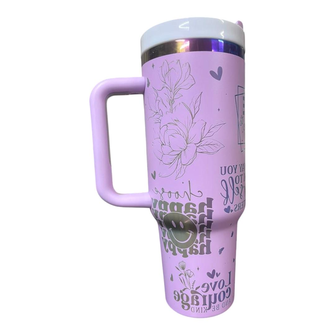 40oz Purple Tumbler Custom Laser-Engraved - Rainbow Reveal Affirmations Motivational Gift, Stainless Steel, Personalized Drinkware