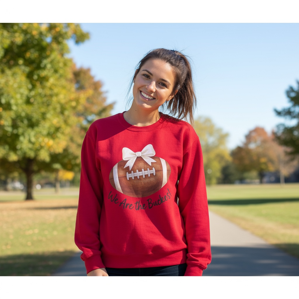 We Are the Buckeyes” Football Bow Crewneck Sweatshirt – Game Day Pullover in Multiple Colors