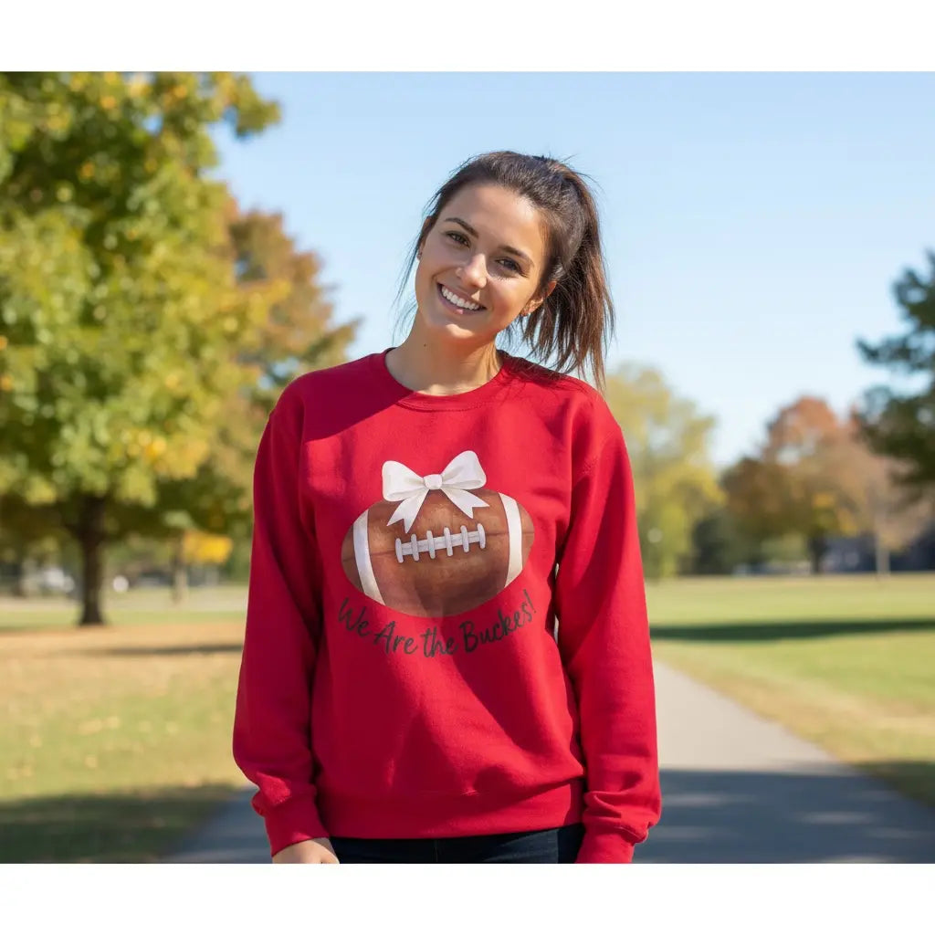 We Are the Buckeyes” Football Bow Crewneck Sweatshirt – Game Day Pullover in Multiple Colors Handmadeohio