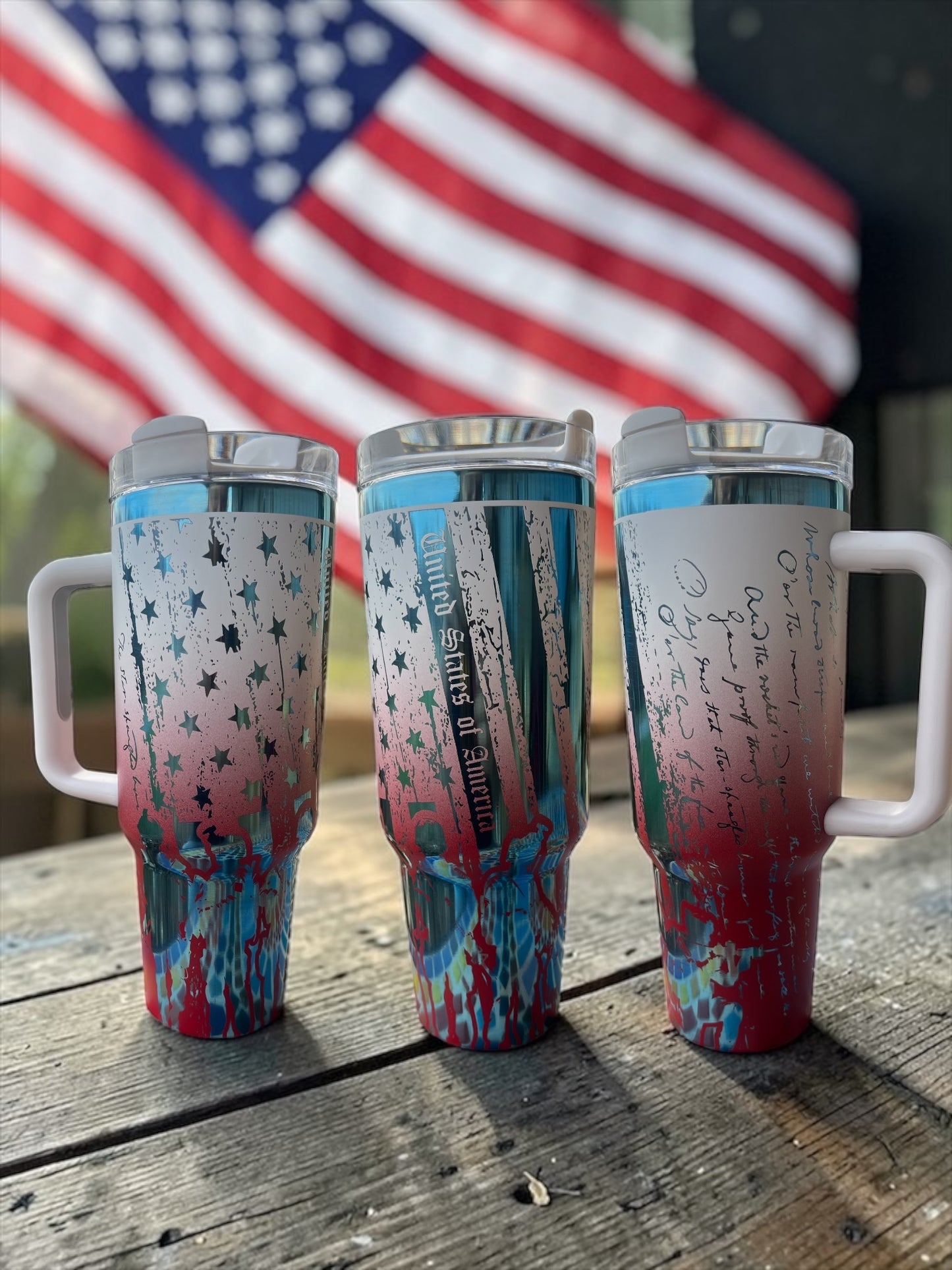 40oz Patriotic American Flag Tumbler – Laser Engraved Stars & Stripes Stainless Steel Mug