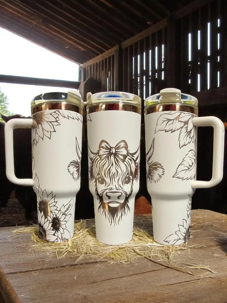 Highland Cow Tumbler 40oz Laser Engraved Vacuum Insulated Cup Rustic Scottish Gift Handmadeohio