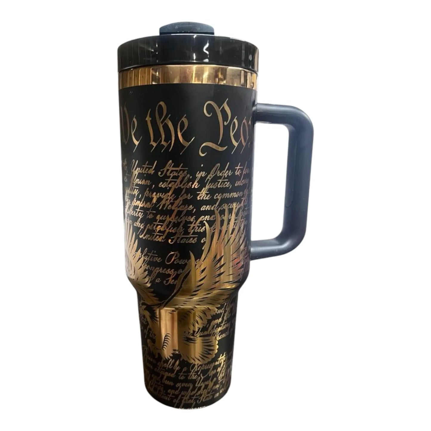 Patriotic 40oz Laser-Engraved Black Tumbler – American Flag & Constitution Design – Customizable USA-Themed Gift Handmadeohio