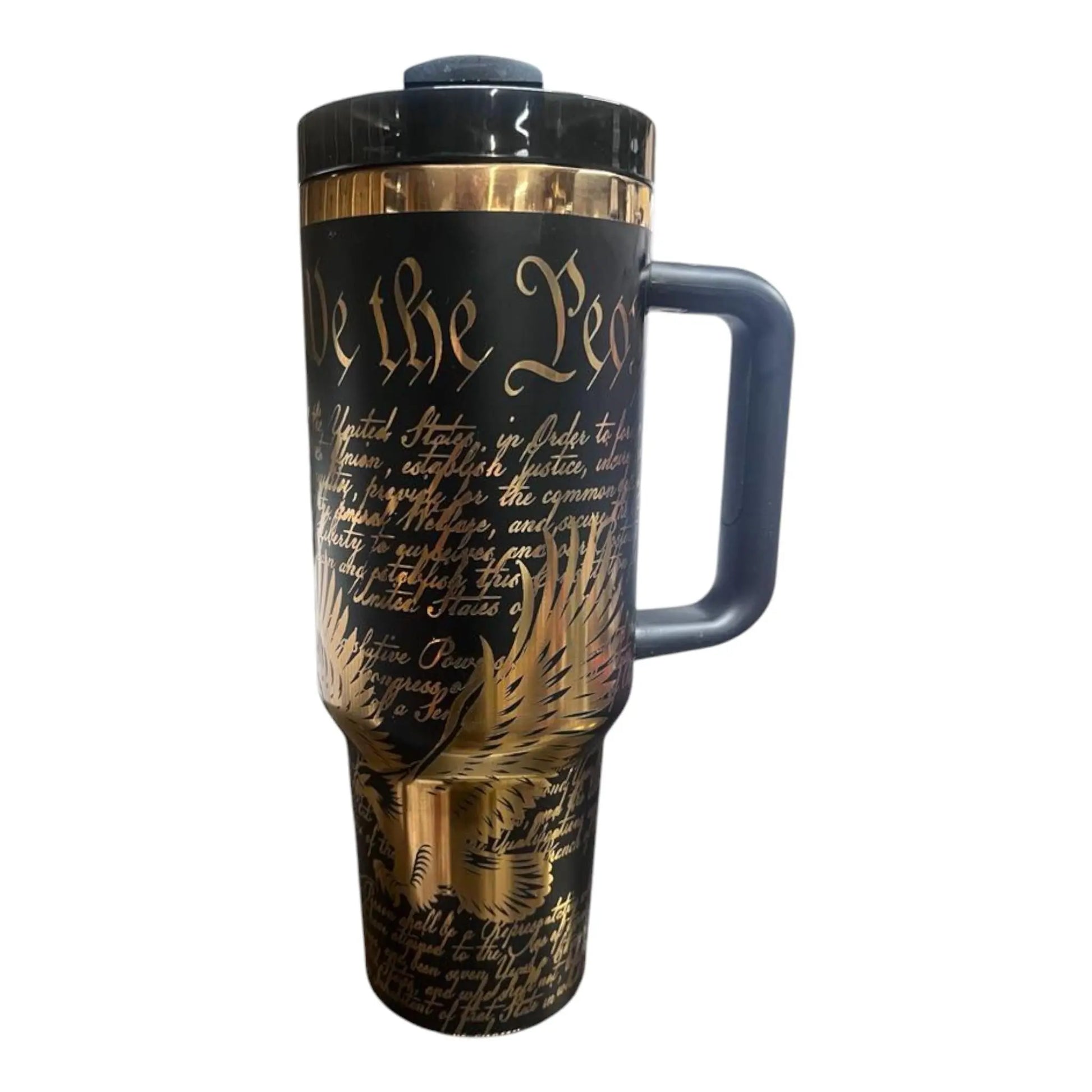 Patriotic 40oz Laser-Engraved Black Tumbler – American Flag & Constitution Design – Customizable USA-Themed Gift Handmadeohio