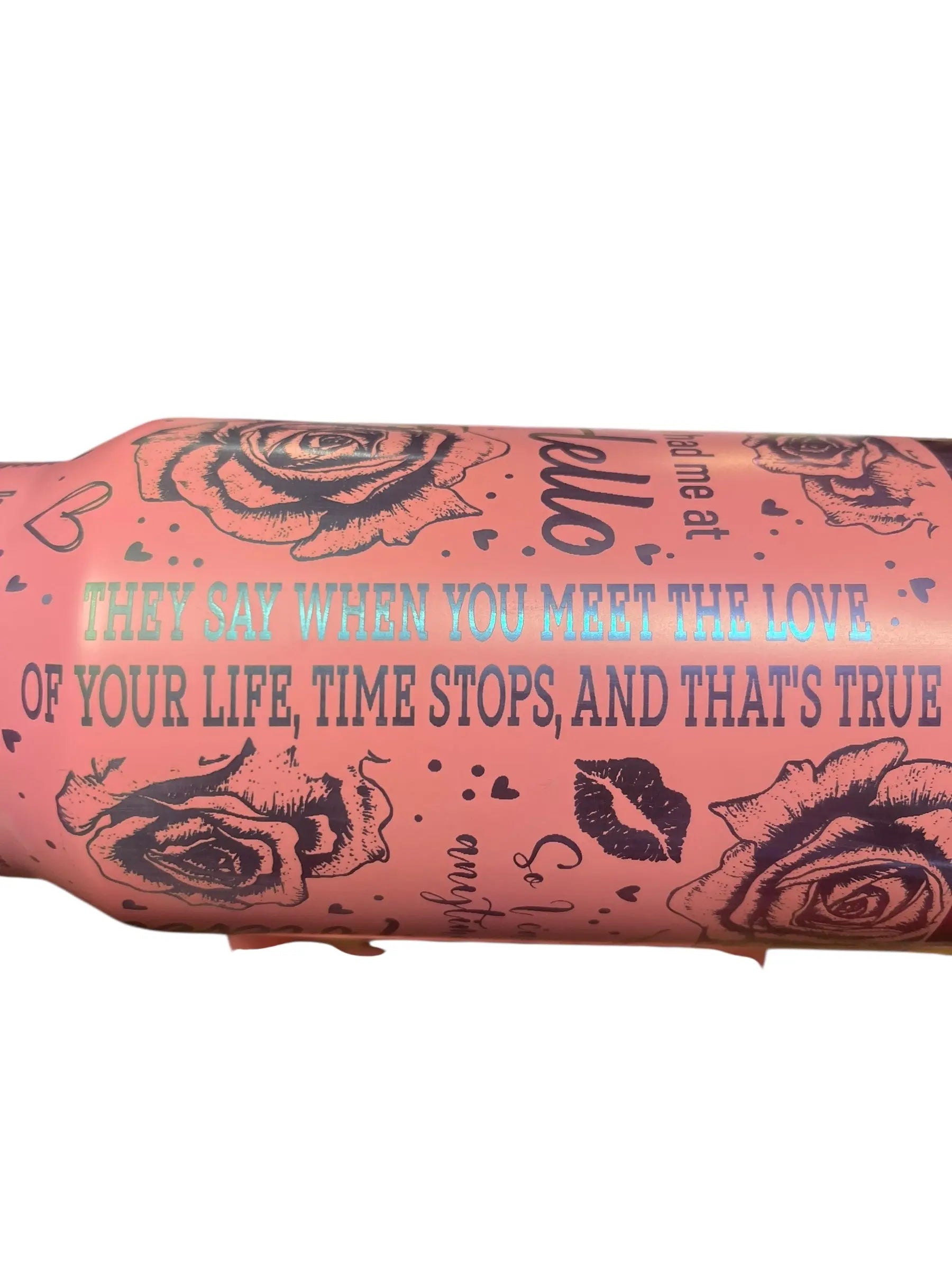 40oz Pink Floral Love Quote Tumbler with Handle Handmadeohio