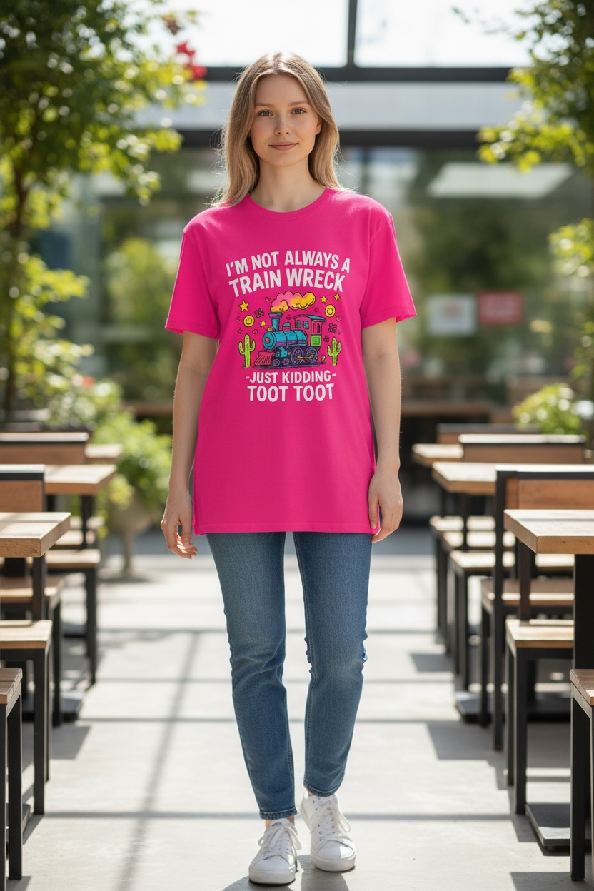 Train Wreck “Toot Toot” Graphic Tee – Funny Hot Pink Shirt