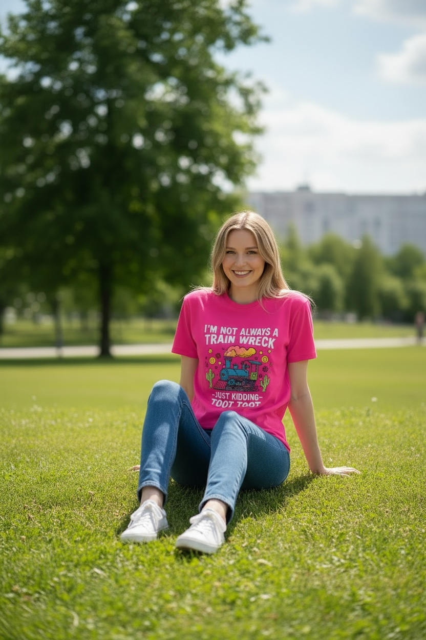 Train Wreck “Toot Toot” Graphic Tee – Funny Hot Pink Shirt