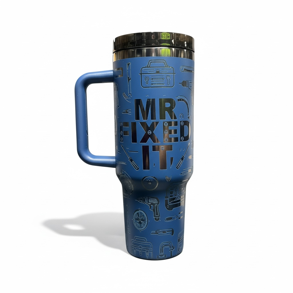 40oz + 14oz Matching Tumbler Set – “Mr Fixed It / Mr Broke It”