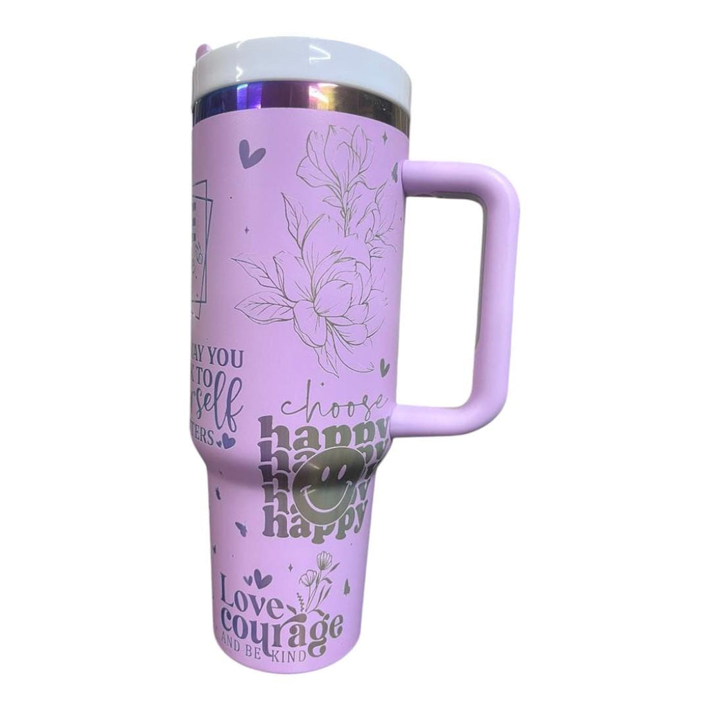 40oz Purple Tumbler Custom Laser-Engraved - Rainbow Reveal Affirmations Motivational Gift, Stainless Steel, Personalized Drinkware