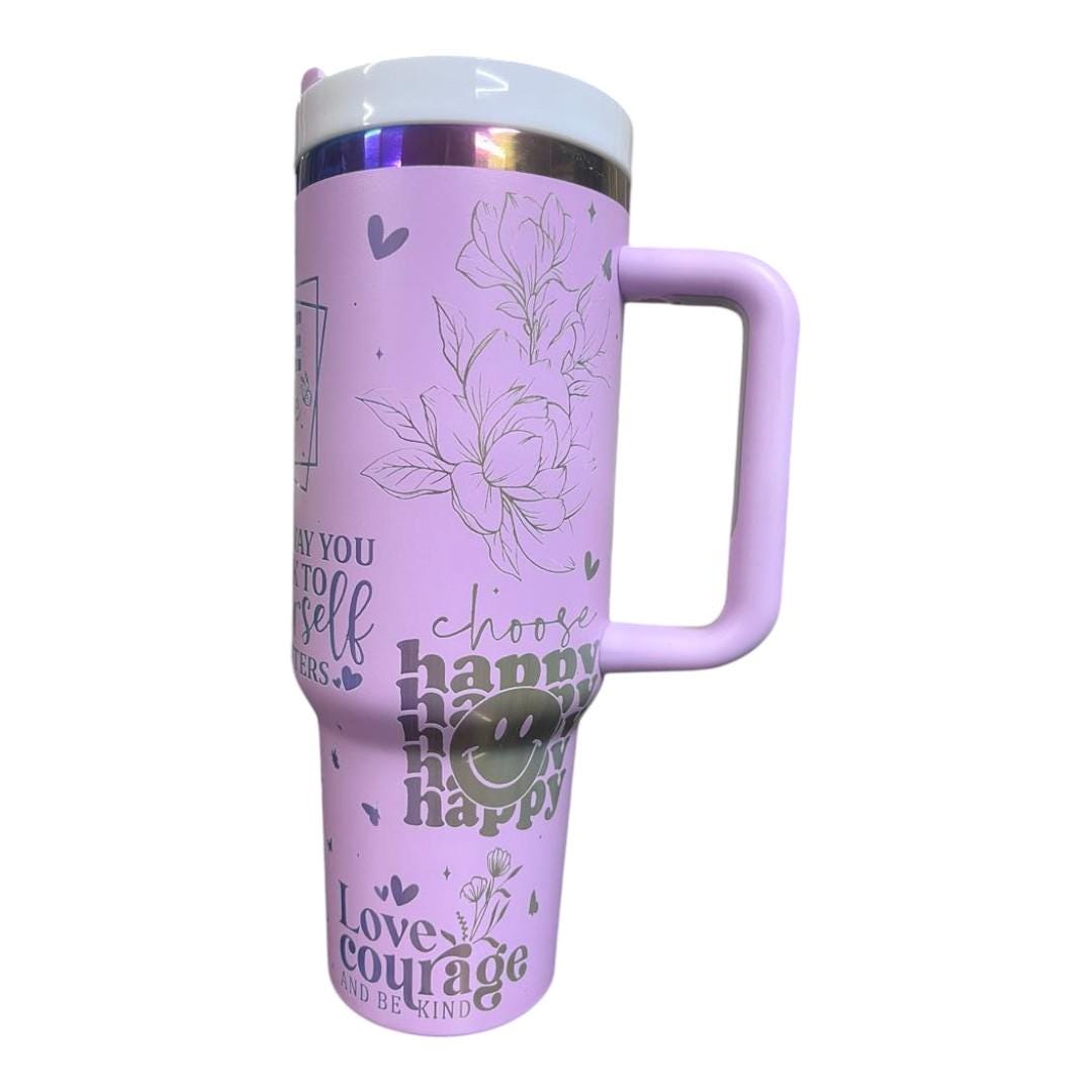 40oz Purple Tumbler Custom Laser-Engraved - Rainbow Reveal Affirmations Motivational Gift, Stainless Steel, Personalized Drinkware