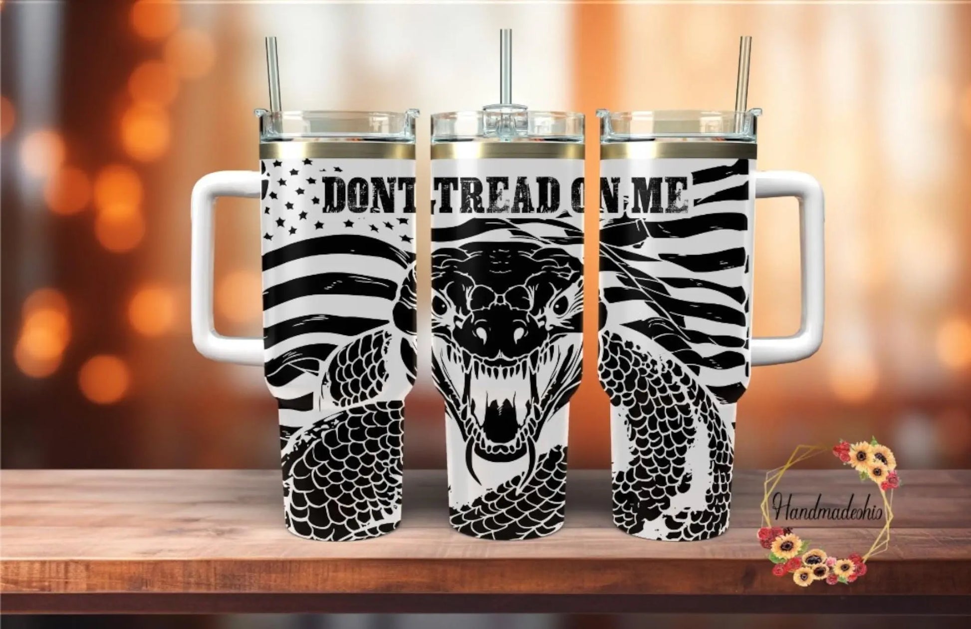 Don’t Tread On Me 40oz Patriotic Snake Tumbler Handmadeohio