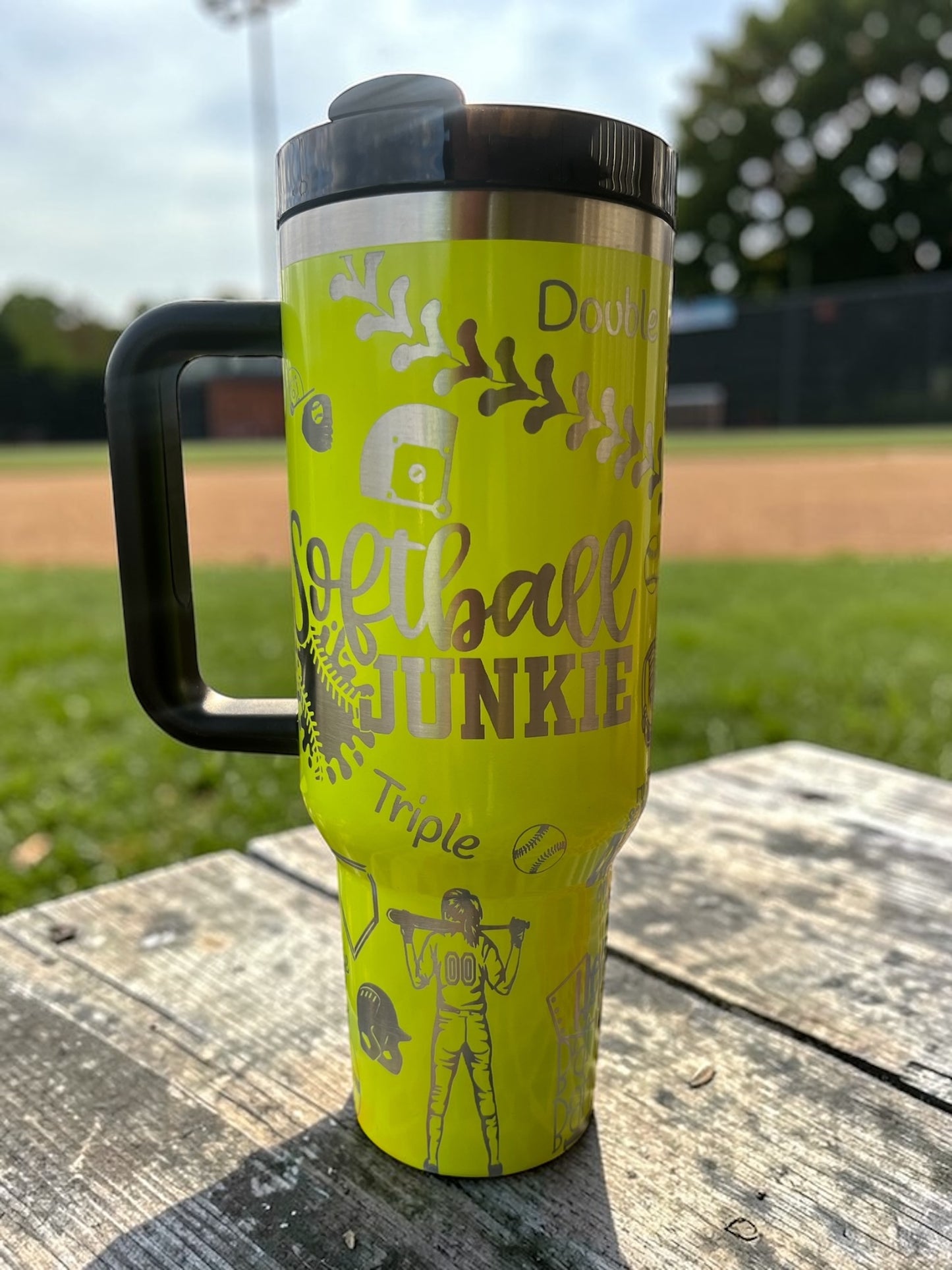 Softball Junkie Custom Laser Engraved Tumbler with Handle | Personalized Softball Gift Cup