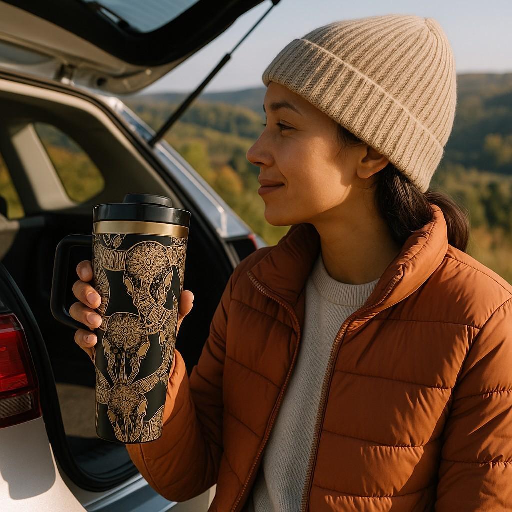 Engraved Gold Longhorn Skull Tumbler: Black Insulated 40oz Western Drinkware