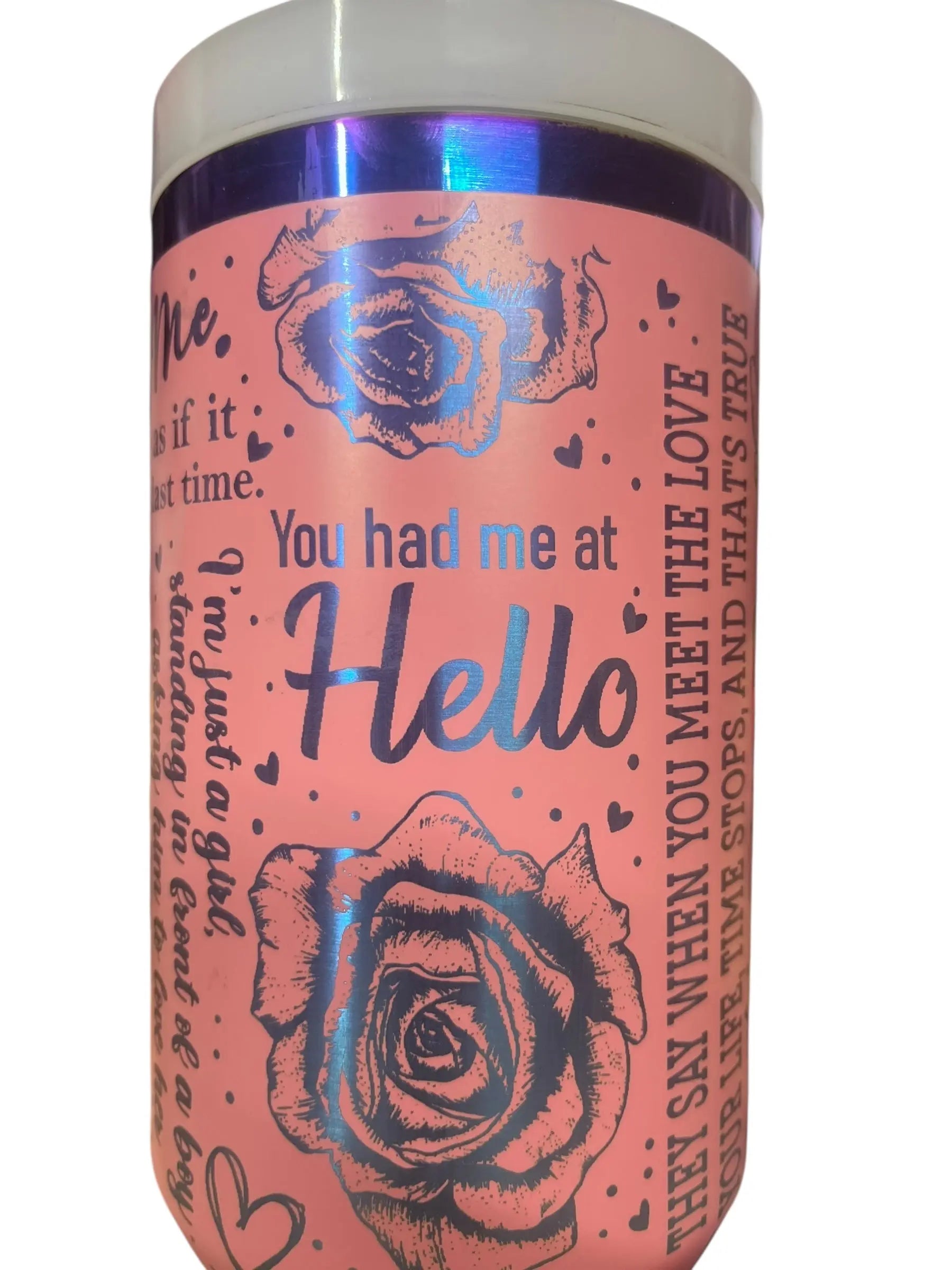 40oz Pink Floral Love Quote Tumbler with Handle Handmadeohio