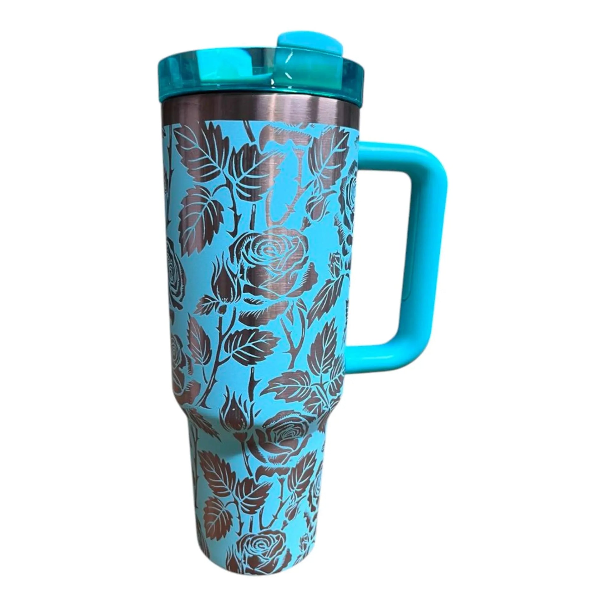 Teal Rose Tumbler: Gold Engraved Stainless Steel 40oz Cup Handmadeohio