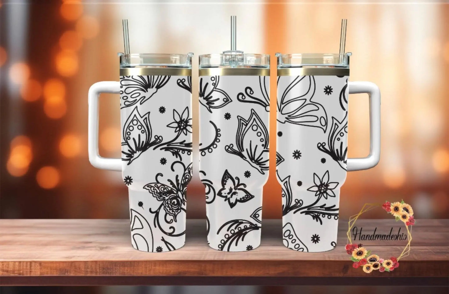Butterfly Tumbler: Laser-Engraved 40oz Insulated Stainless Steel Handmadeohio