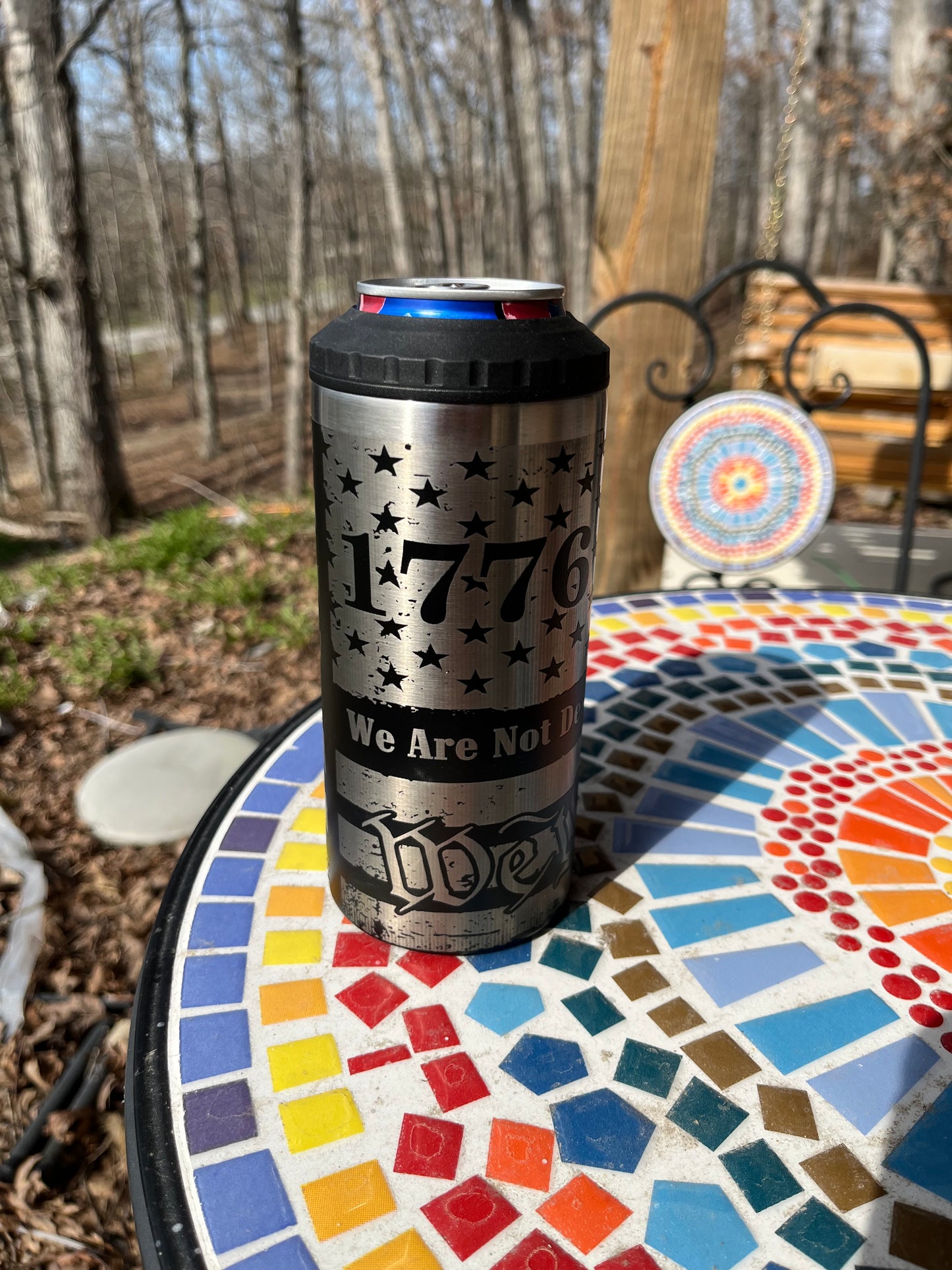 4-in-1 Can Cooler Tumbler with Bottle Opener – Laser Engraved Eagle Design – Insulated Beer & Beverage Holder