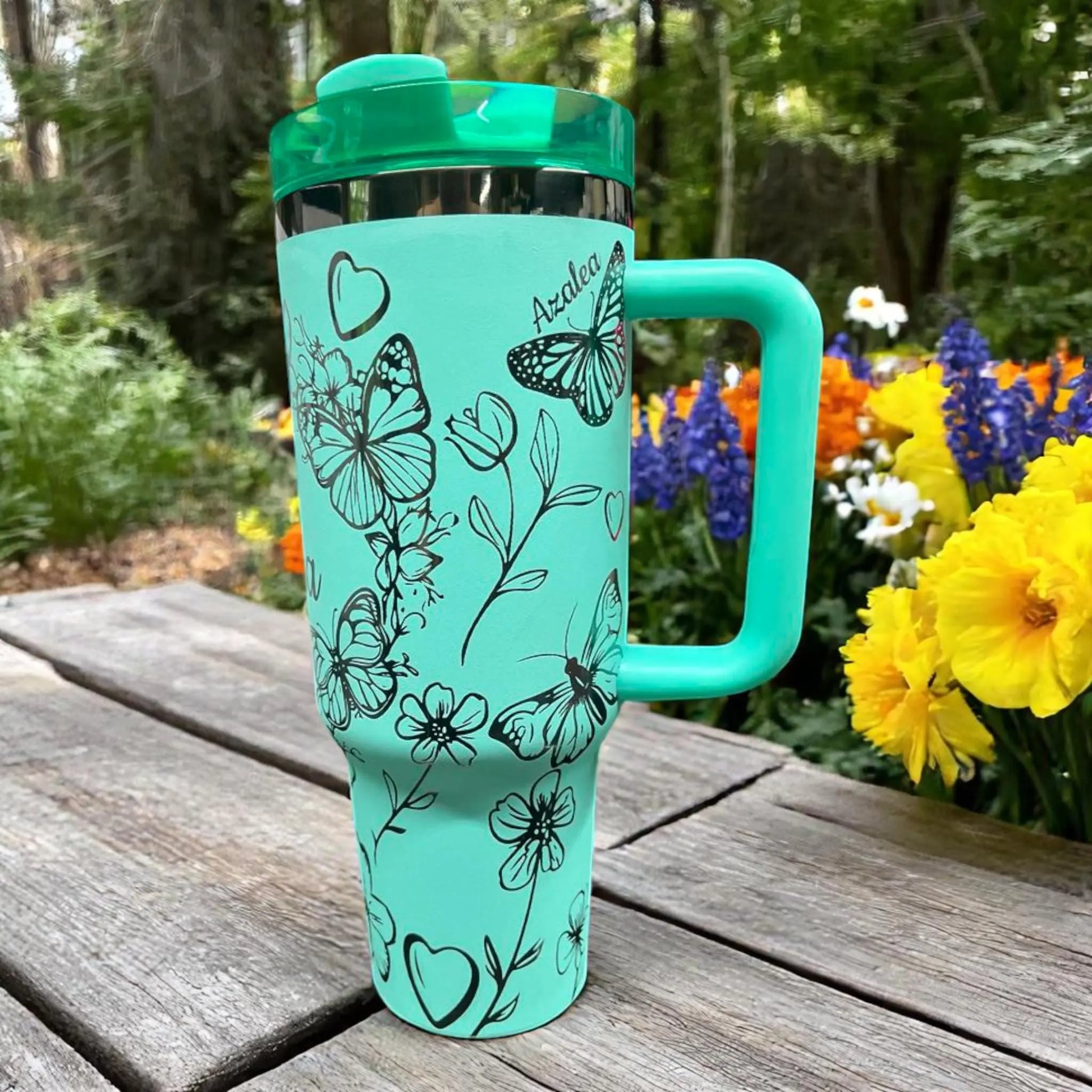 40oz Teal Mama Butterfly Tumbler, Personalized with Kids' Names, Unique Mother's Day Gift Handmadeohio